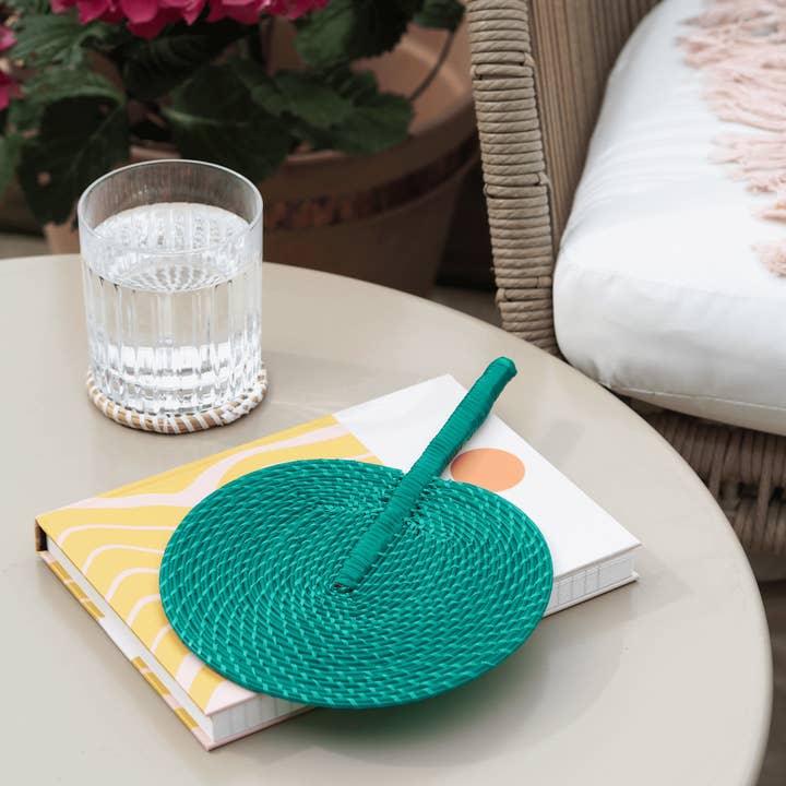 La Basketry – wholesale Beach accessories – Handwoven Fan - Green1