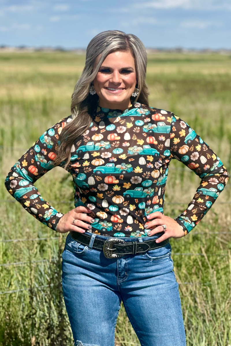 Sterling Kreek - Wholesale Blouse - Women's - Take Me To The Pumpkin Patch Mesh Top1