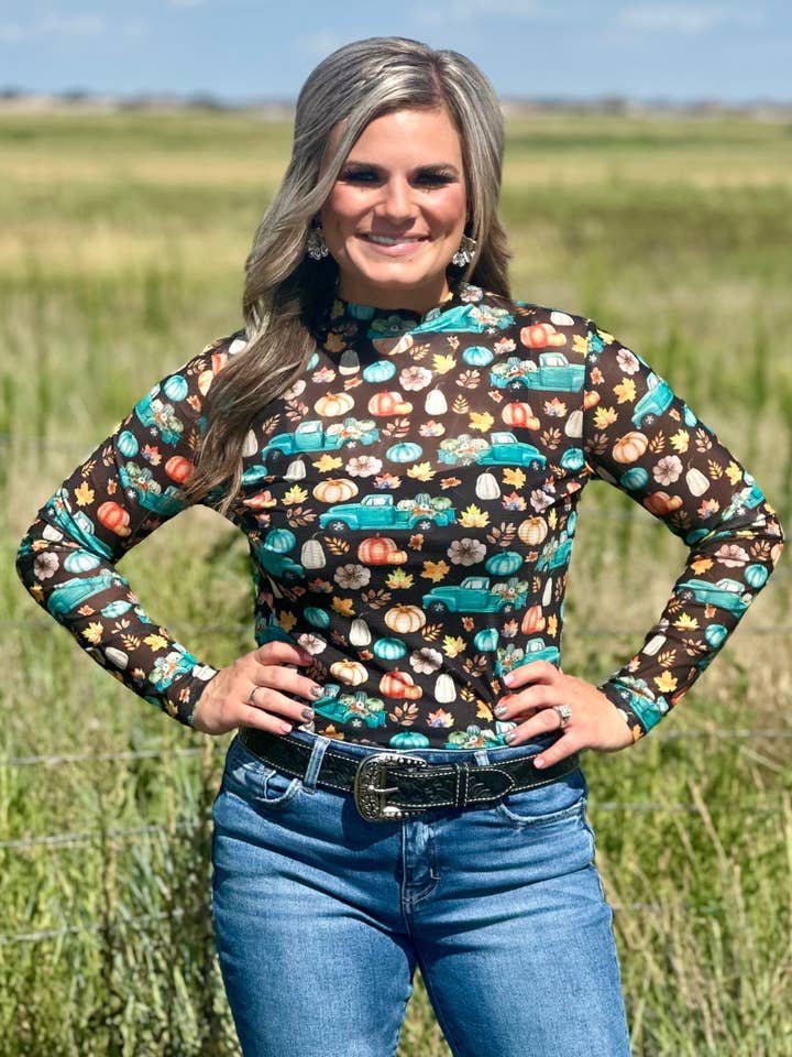 Sterling Kreek - Wholesale Blouse - Women's - Take Me To The Pumpkin Patch Mesh Top1