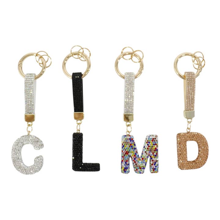 ASSORTED Rhinestone Alphabet Initial Letter Key Chain KC001..(12PC) for wholesale on Faire8
