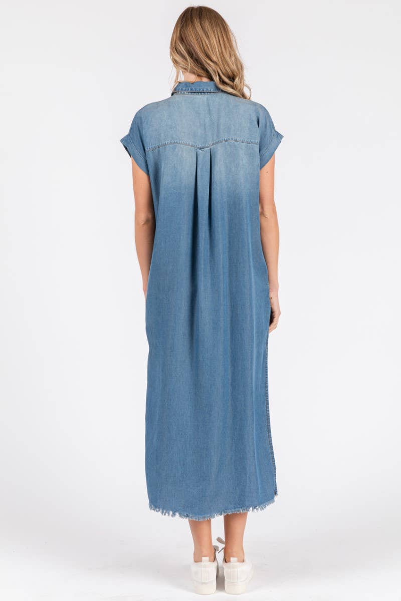 ZiA Apparel - Wholesale Jurk - Dames - Maxi spijkerjurk met korte mouwen en overhemdstijl7