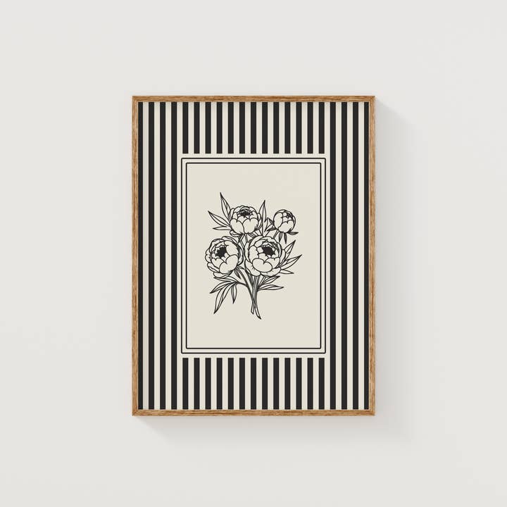 Paperly Creative Co - Wholesale Art Print - Minimalist Black & White Peonies Art Print II2