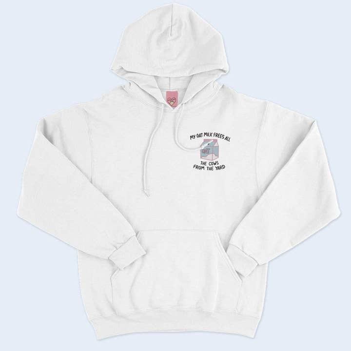 MY OAT MILK FREES ALL THE COWS FROM THE YARD - Embroidered Unisex Hoodie for wholesale by SassySpud