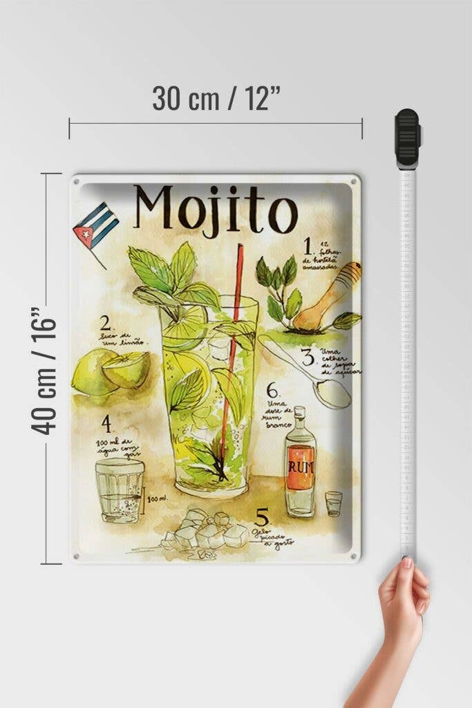 Femer – wholesale Sign – Tin Sign Recipe 30x40 cm Mojito Rum Suco de Limão Agua Deco Sign4