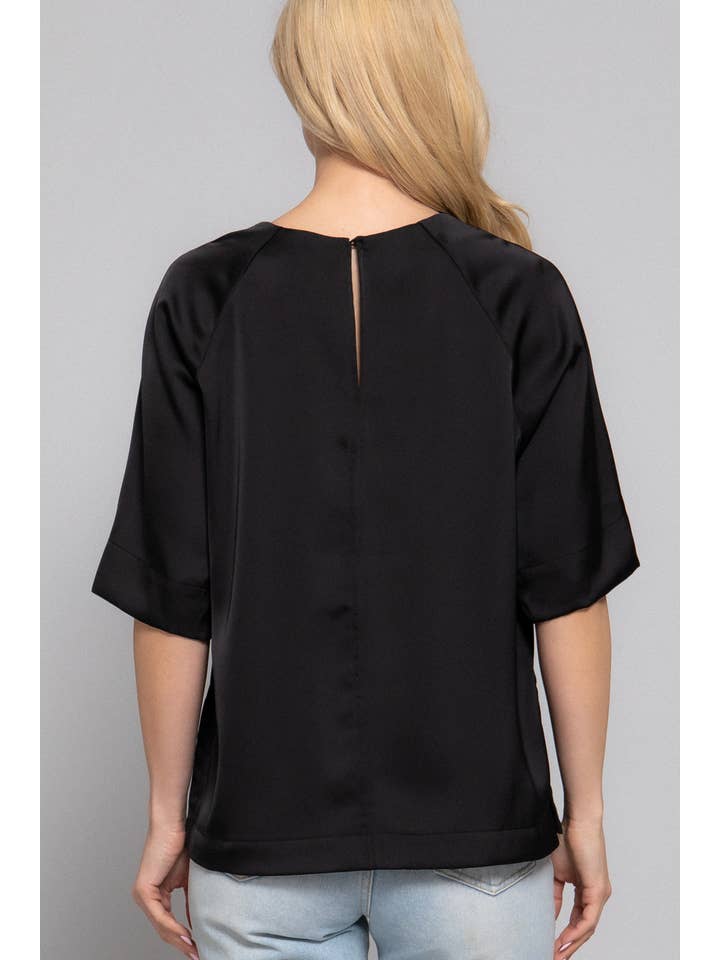 Active Basic | Active USA - Wholesale Blouse – Women’s - Raglan Elbow Sleeve Side Slit Back Closure Satin Blouse2