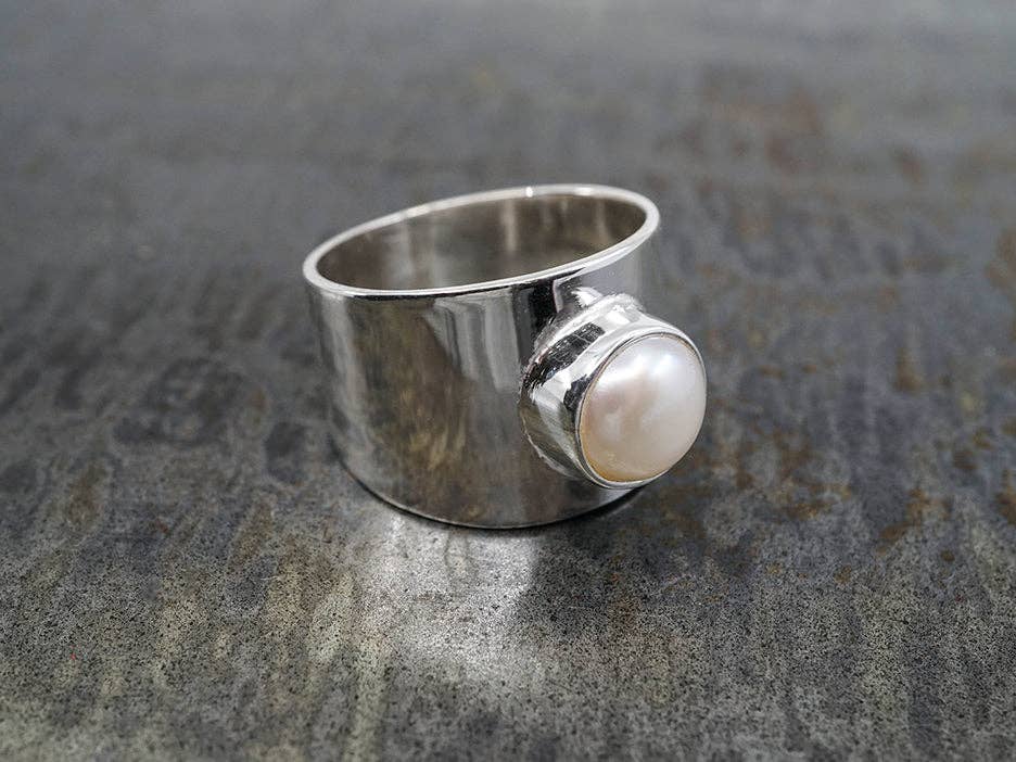 White Modern Pearl Wide Band Ring for wholesale on Faire1