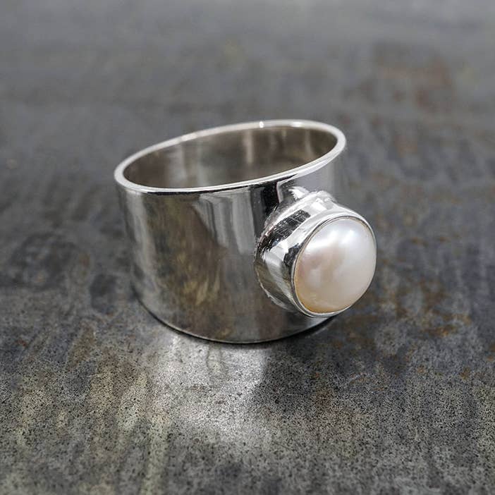 White Modern Pearl Wide Band Ring for wholesale on Faire1