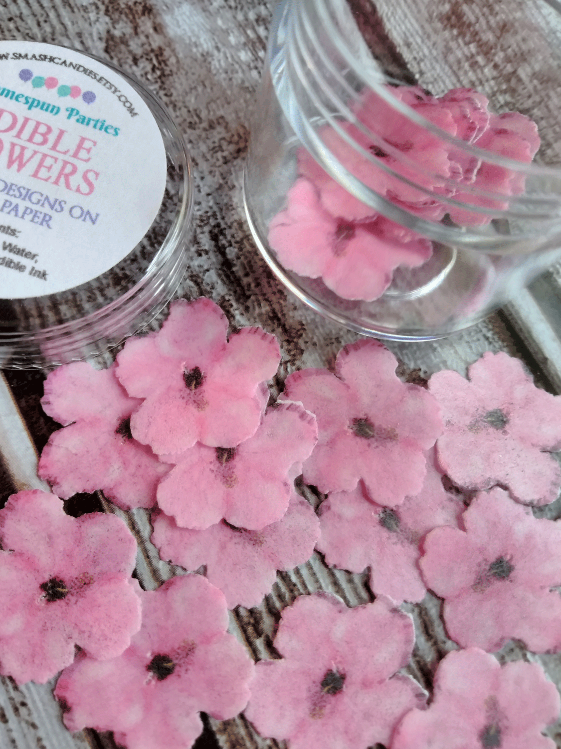Homespun Parties - Wholesale Cake Decorating Kit - Mini Light Pink Flowers Wafer Paper Edible Cake Decorations0
