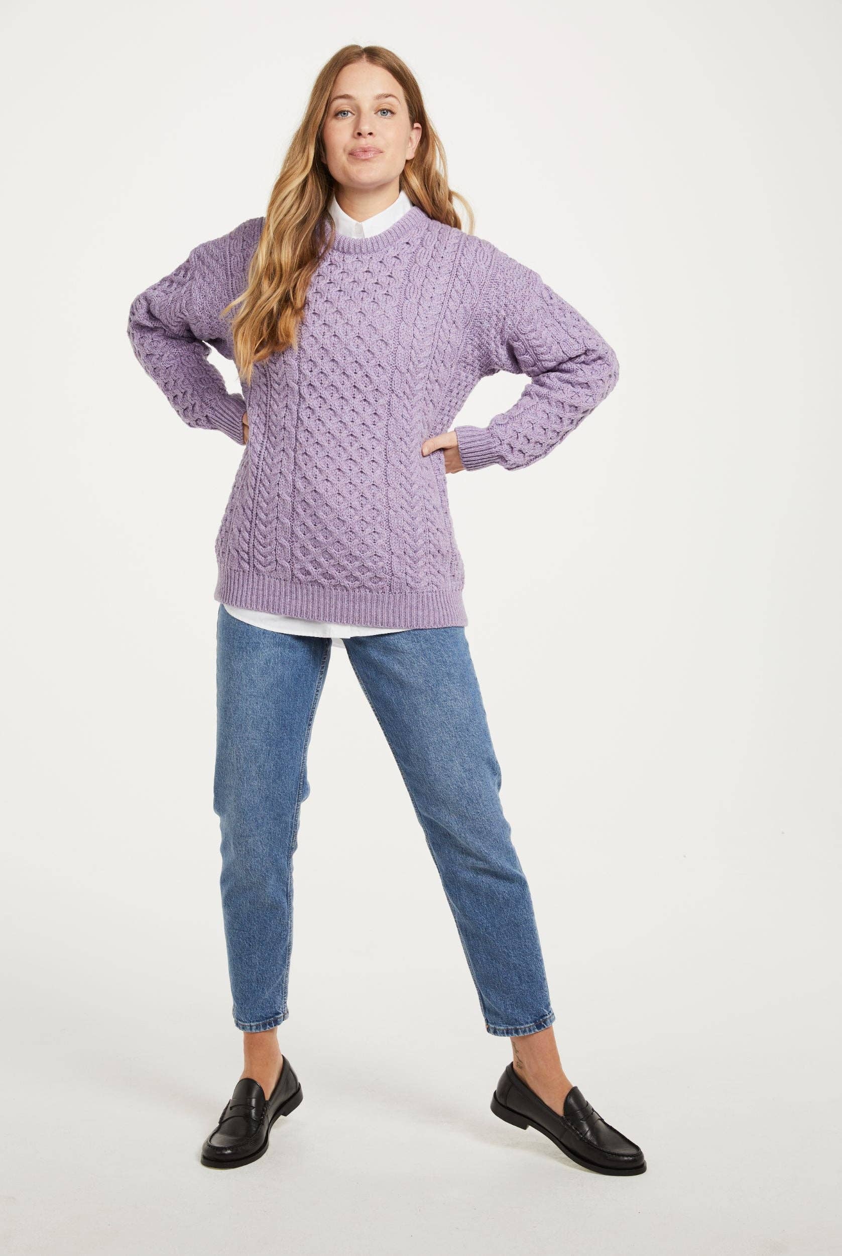 Aran Woollen Mills – wholesale Knitted jumper – Women′s – Inisheer Traditional Ladies Aran Sweater -  Lavender4