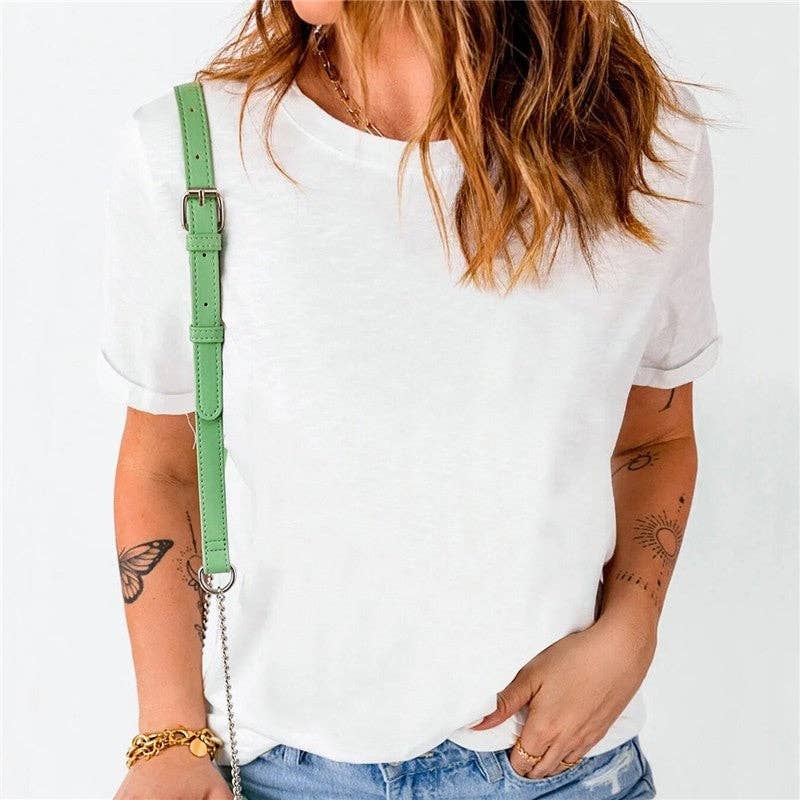 WHITE Basic Round Neck Short Sleeve T-Shirt for wholesale on Faire1