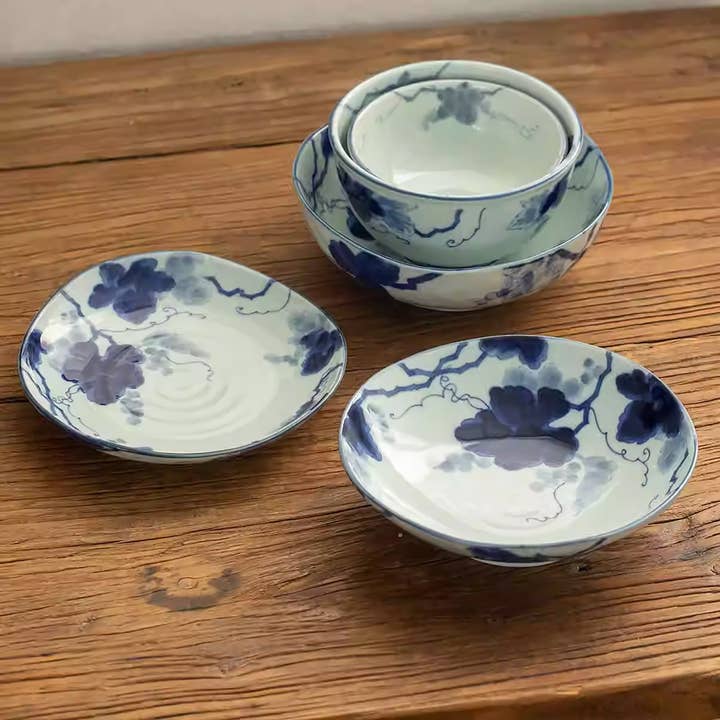 Minoyaki-porslin med indigo blått "Kasuri"-mönster för wholesale av MinoCraft