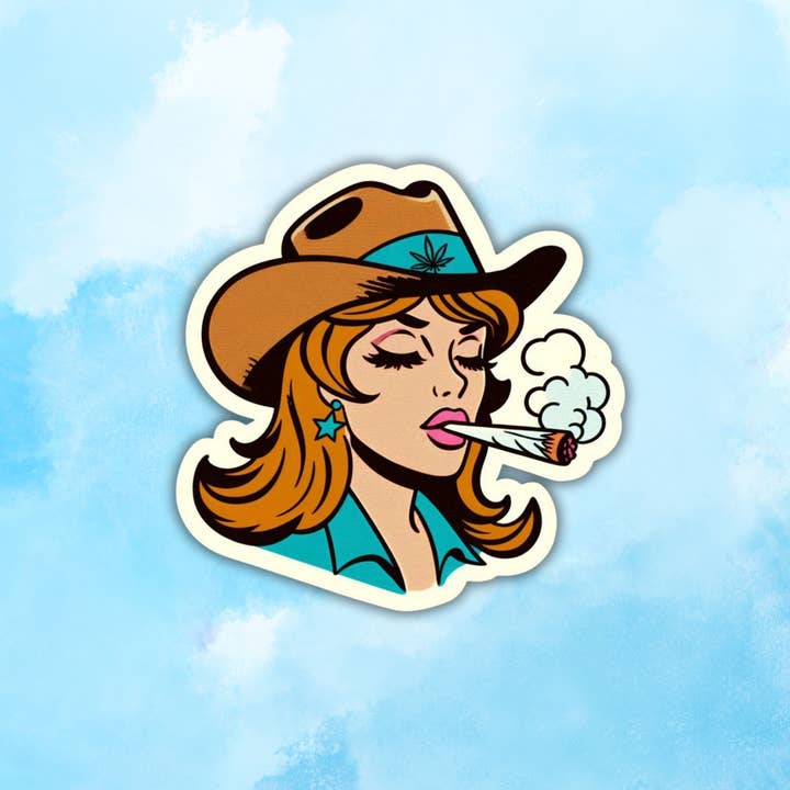 Autocollant Cowgirl Fumeuse, Cadeau 420, Autocollant Weed Cowgirl pour la vente par Lady Kady Art