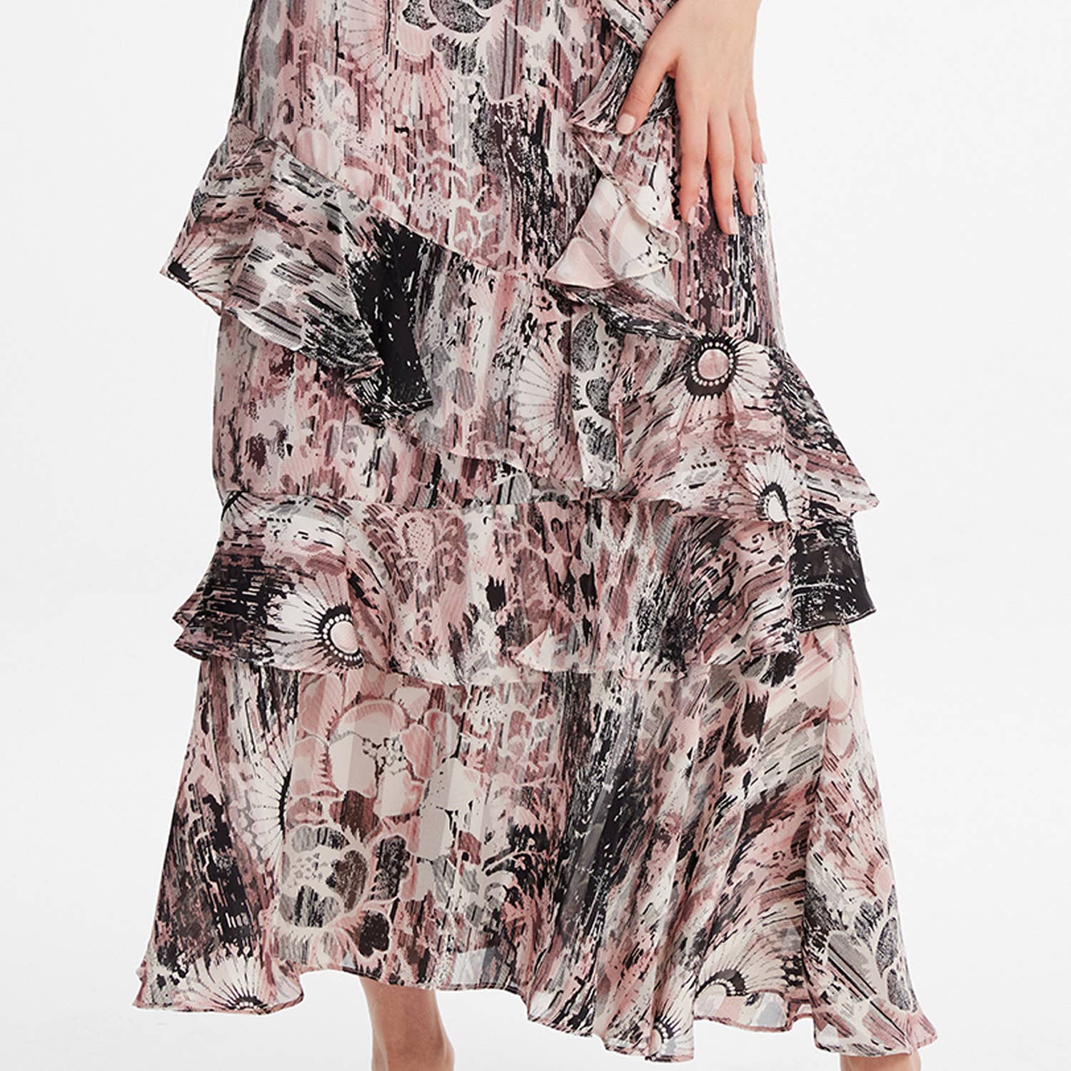 Smart and Joy - Wholesale Skirt - Women's - Long chiffon skirt with ruffles and graphi floral print2