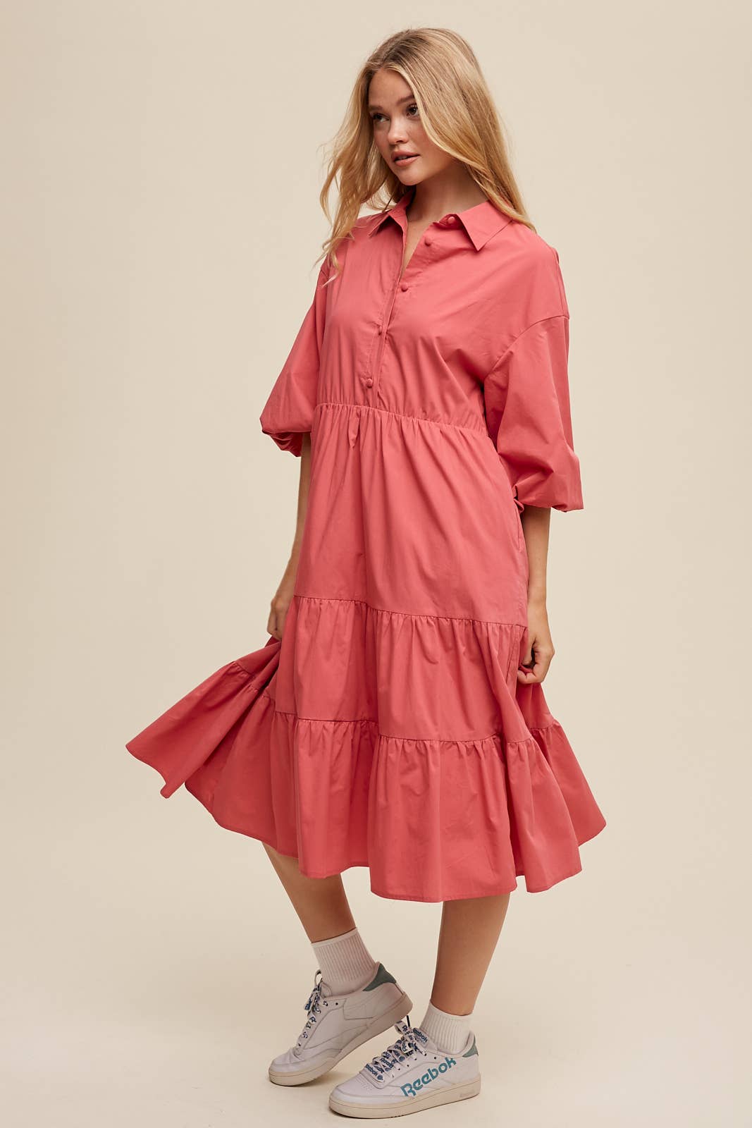 Listicle - Wholesale Dress - Women's - Tiered Poplin Shirt Dress26