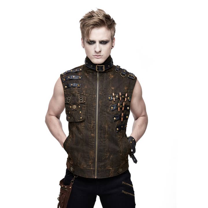 WT038 - Brown PU Leather Zip Up Vest for wholesale by Western Fashion