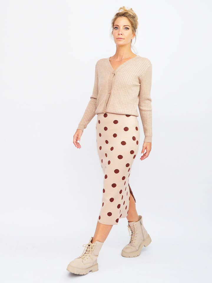 Jupe midi à pois beige crayon pour la vente par Kalimera Clothing Athens