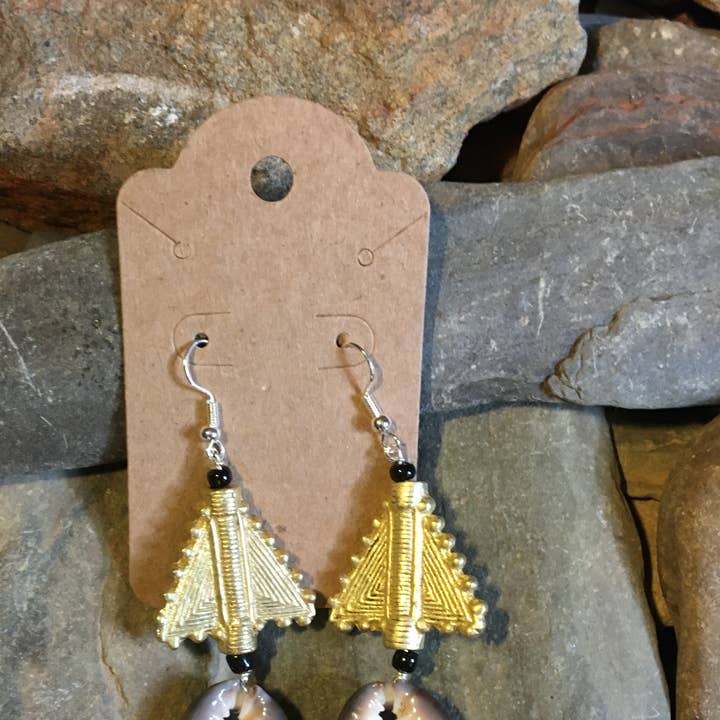 Brass & Brown Cowrie Shell Earrings for wholesale by Reflections African Jewelry LLC