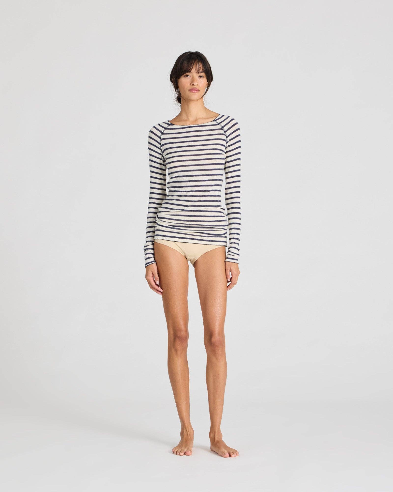 gai-lisva - Venta al por mayor Jersey corto de punto - Mujer - Top Amalie de lana con rayas reversas de denim3