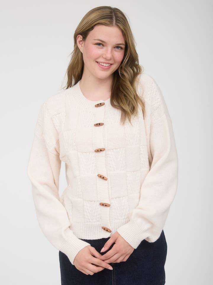 Blu Pepper - Wholesale Knit Sweater - Women's - CHECKERED TOGGLE BUTTON DOWN KNIT CARDIGAN7