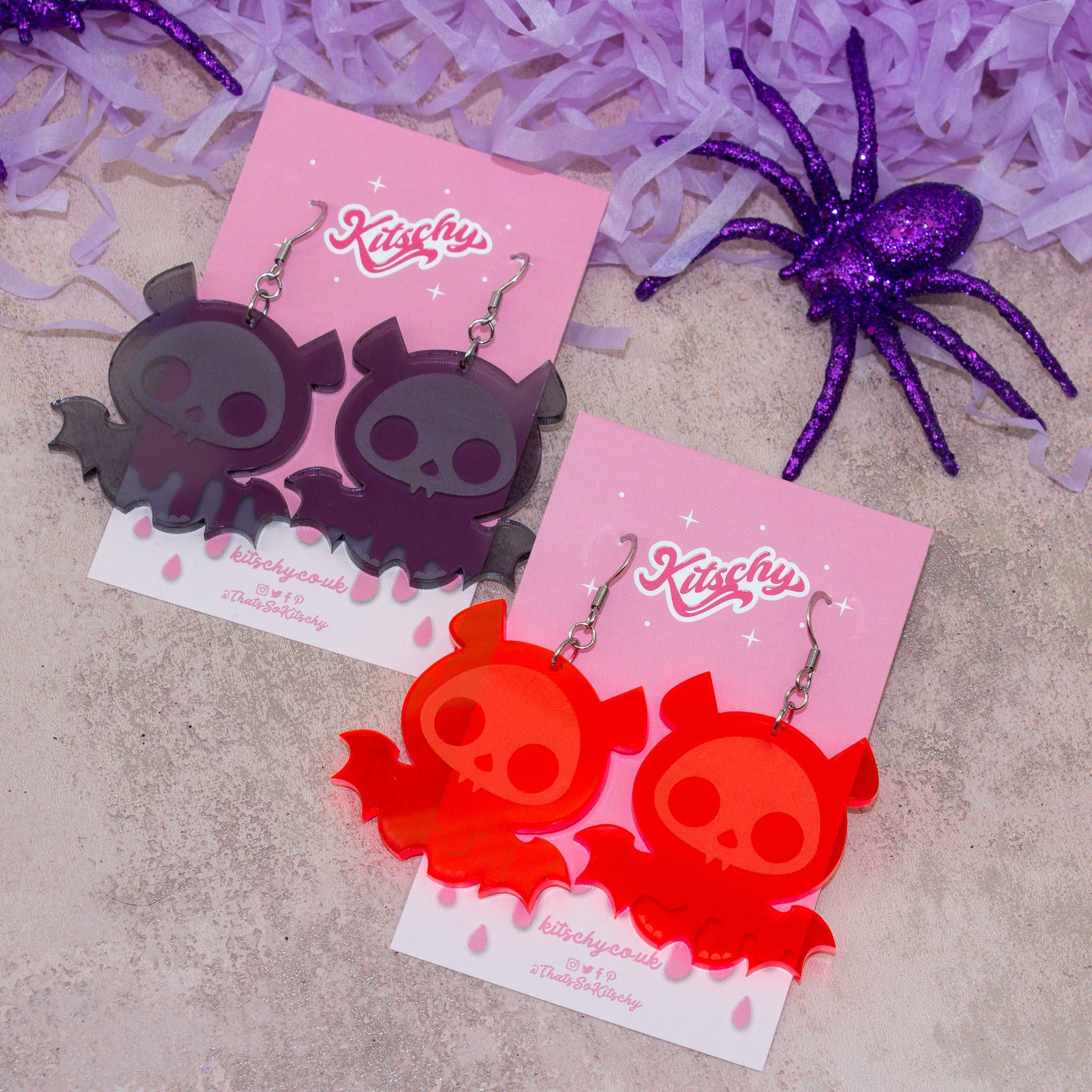 Kitschy - Wholesale Dangle Earrings - Skelli Bat Earrings Laser Cut Acrylic7