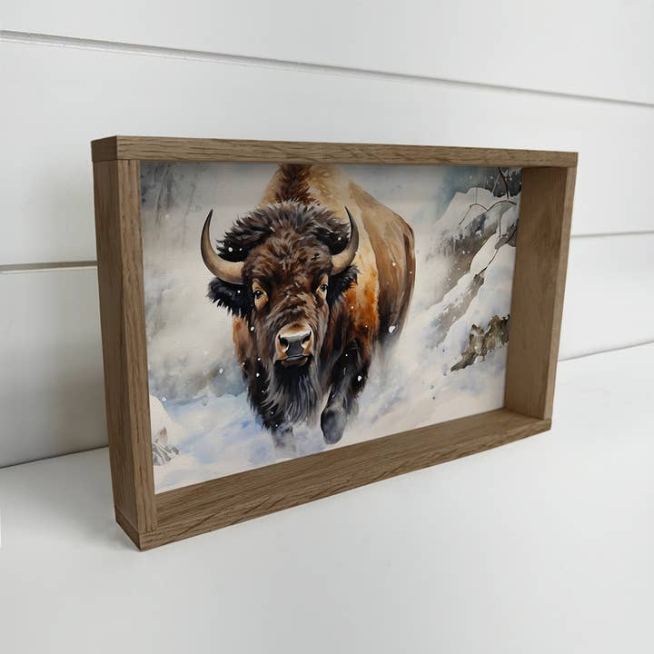 Hangout Home - Wholesale Art Print - Bison in Deep Snow - Ranch House Canvas Art - Wood Framed
