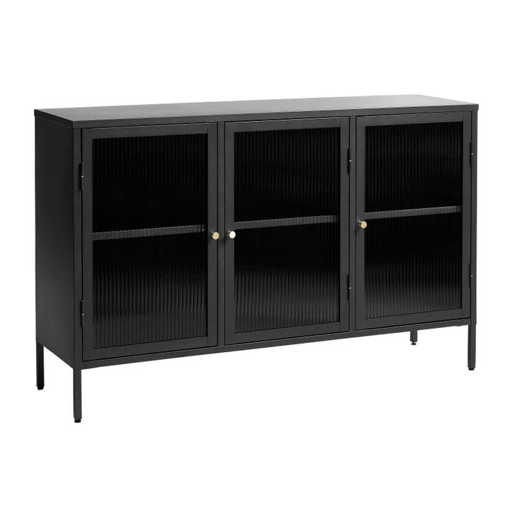 1148UFD Zwart stalen dressoir met glazen deuren voor wholesale door IDEAZ International LLC