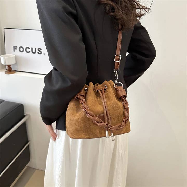 BBTOHOUSE - Wholesale Shoulder Bag - Women's - Fashion Drawstring Solid Color Large Capacity Single Shoulder Bucket Bag