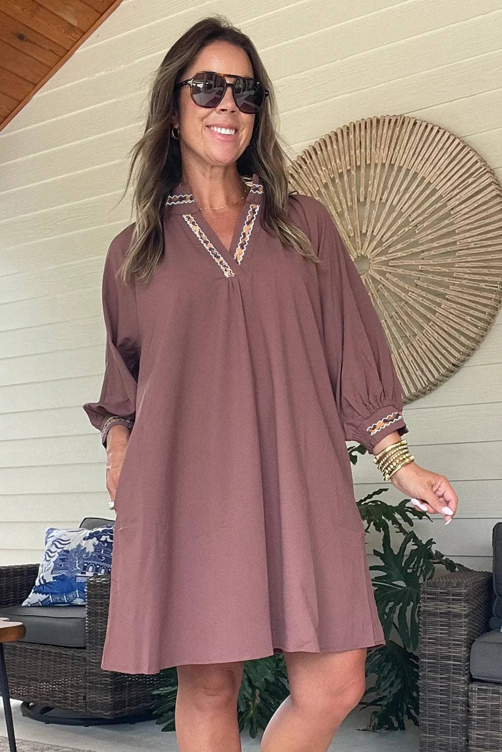 Lovesoft – Vestido - Mulher por atacado – Vestido Mini Shift com Manga a 3/4 e Decote em V com Contraste Preto4