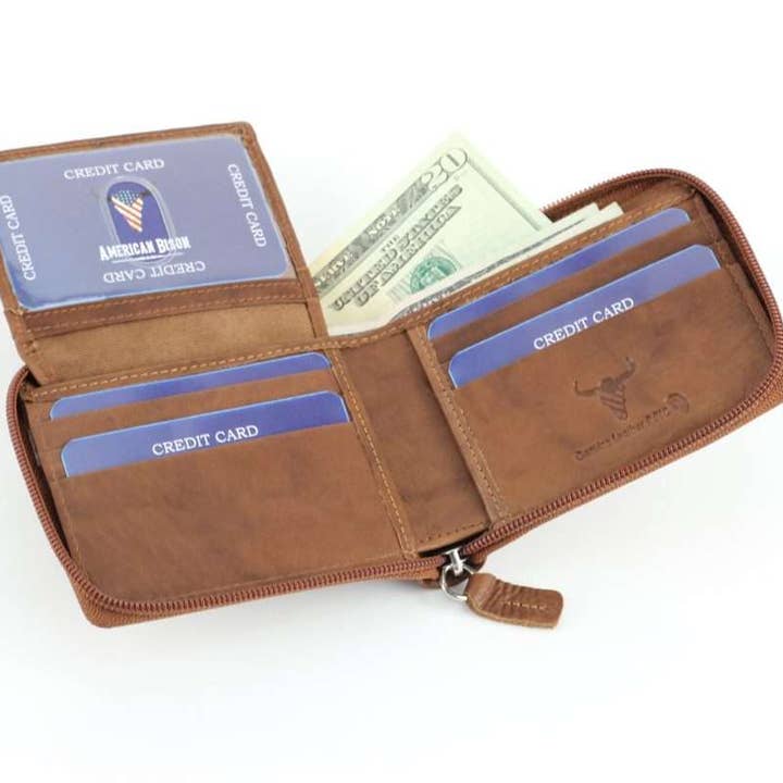 Leather Impressions Inc - Wholesale Wallet - Men's - American Bison Zip Around Men's Wallet: 1571216