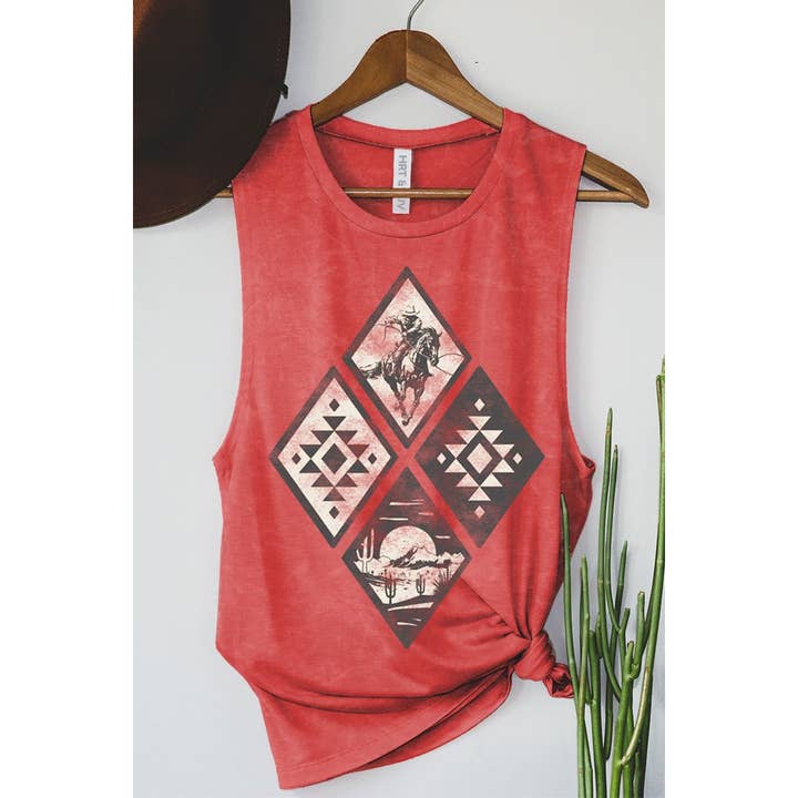 CANOTTA CON GRAFICA COWBOY AZTEC RODEO per la vendita all'ingrosso da parte di HRTandLUV