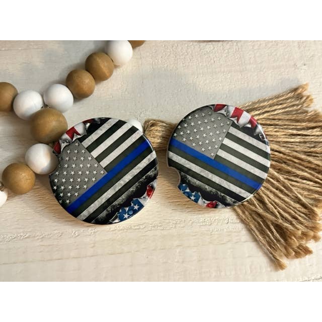 Thin Blue Line - Ensemble de sous-verres pour voitures de police pour la vente par Dogwood Graphics & Design