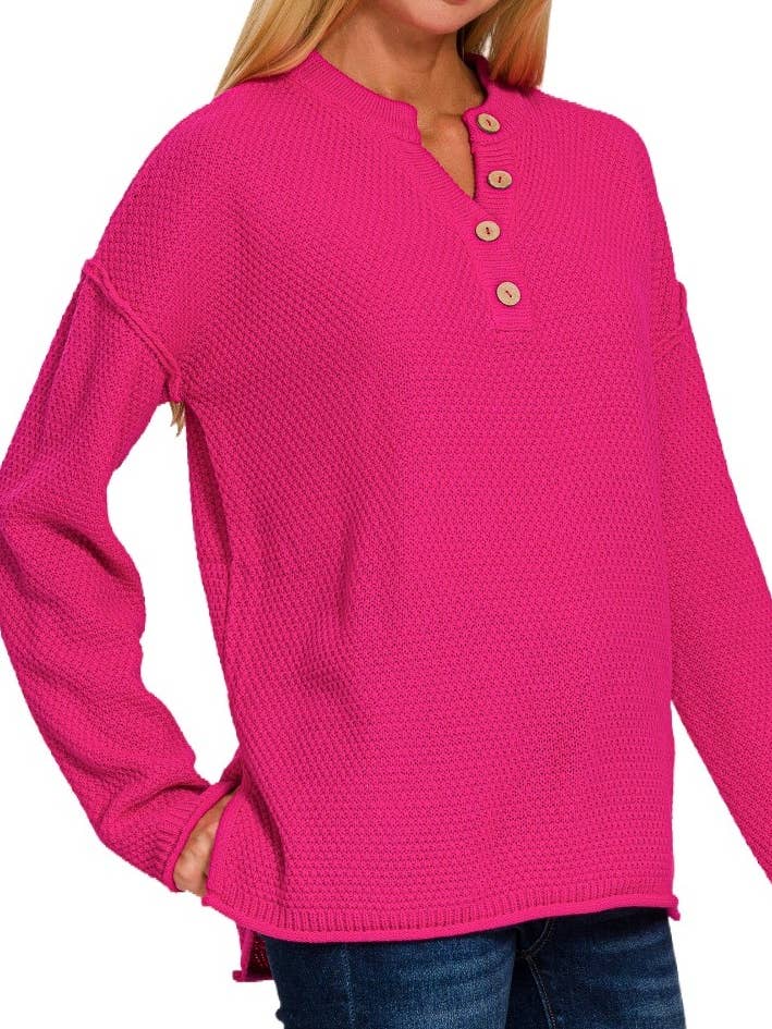 4 Buttons Henley Neckline Basic Sweater for wholesale by Vanilla Monkey