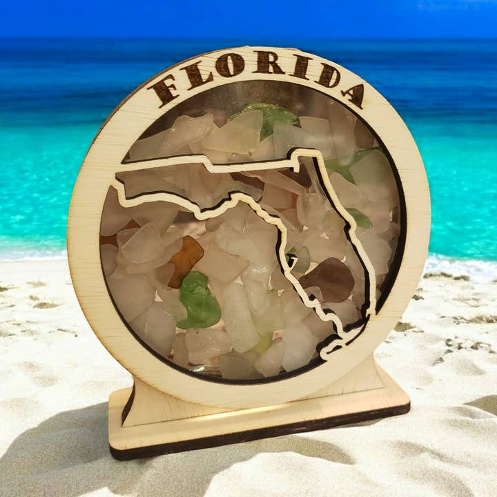 Expositor de Vidro do Mar em Caixa de Sombras Redonda da Florida, Grande por atacado de Sea Glass Displays