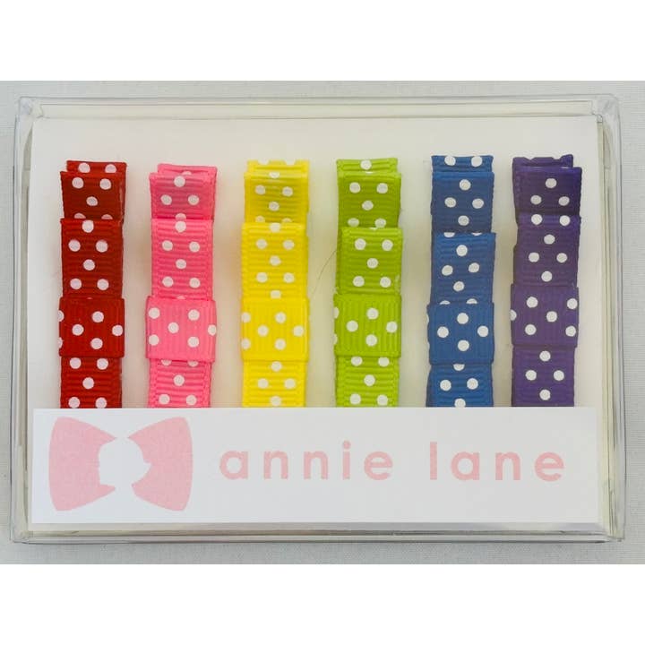 Æske med 6 hårsløjfer - regnbueprikket for engroshandel hos Annie Lane