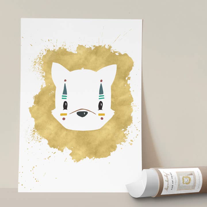 Gold Tribal Panda Illustration Wall Art Print for wholesale by Born Lucky
