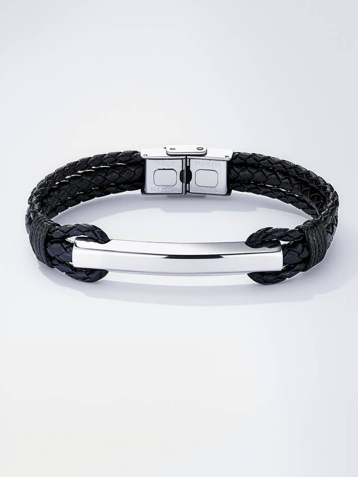 Armband aus Leder und Edelstahl 324OP89 für den Großhandel von BYREN | ÉLINE L'ATELIER