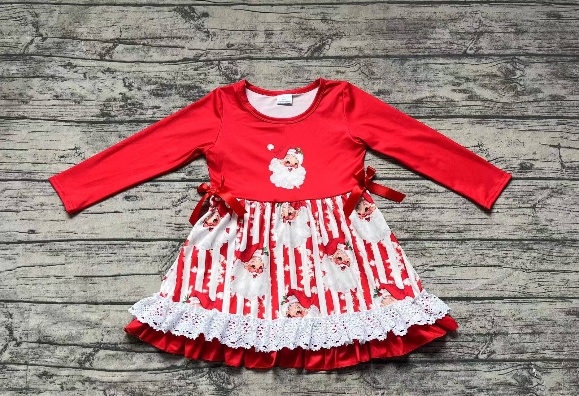 Aier Wholesale - Wholesale Dress - Kids - Baby Girls Christmas Santa Ruffle Knee Length Dresses1