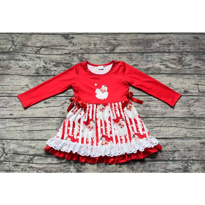 Aier Wholesale - Wholesale Dress - Kids - Baby Girls Christmas Santa Ruffle Knee Length Dresses1
