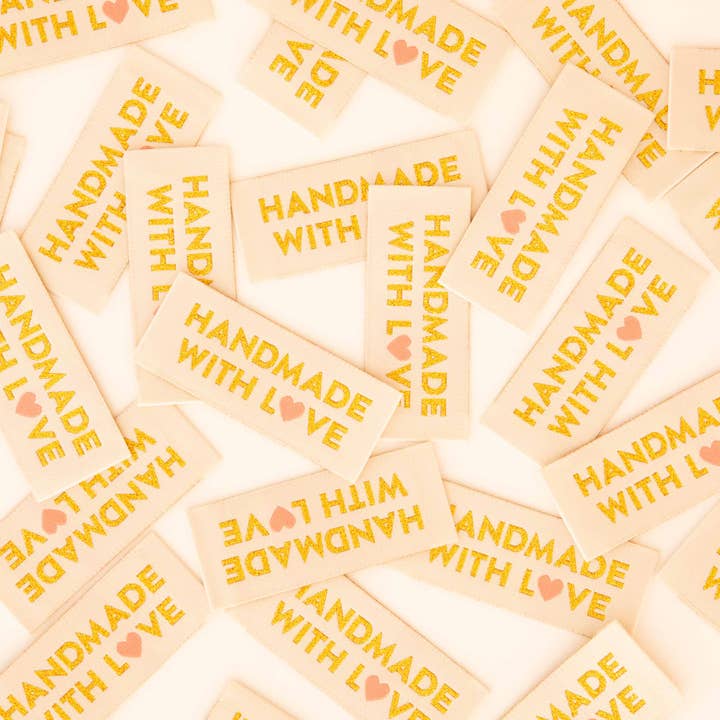 Sarah Hearts - Wholesale Craft Supplies - Handmade with Love Gold Sewing Woven Labels Tags