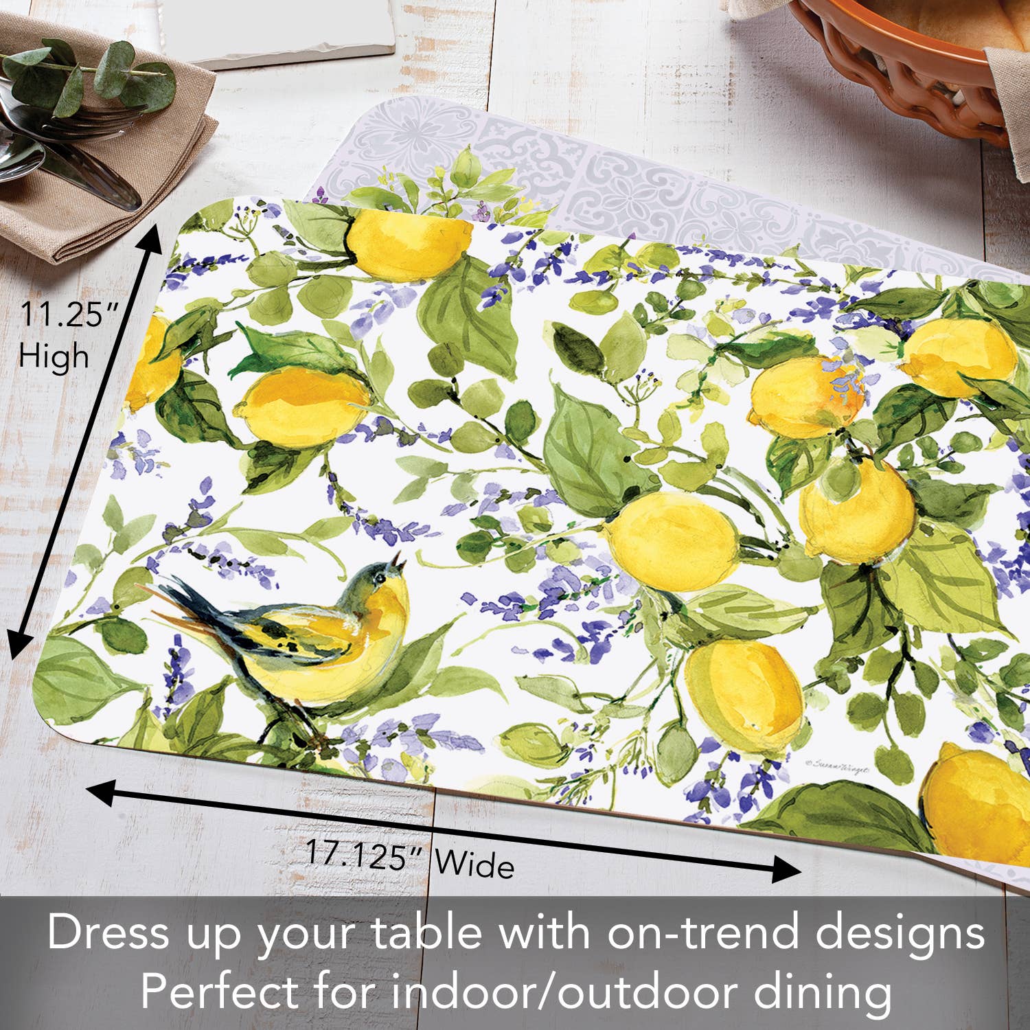 CounterArt/Highland Home/Thirstystone – Großhandel Platzdeckchen – Watercolor Lemons Wendbares rechteckiges Kunststoff-Tischset4