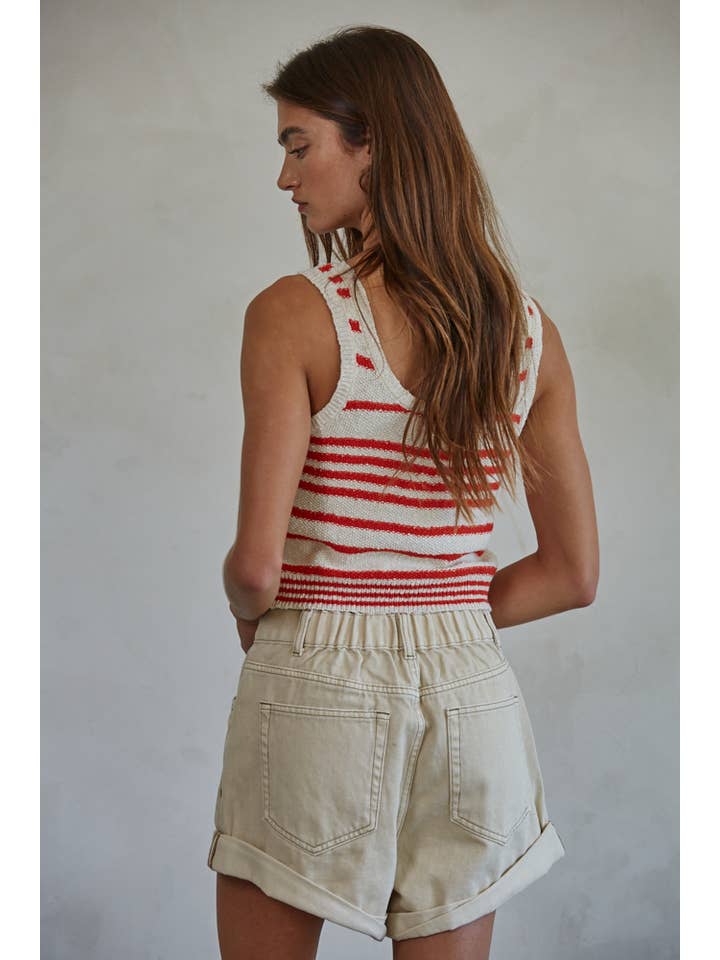By Together - Wholesale Tank Top - Women's - W1858 | Knit Sweater Cotton Striped Round Neck Tank Top