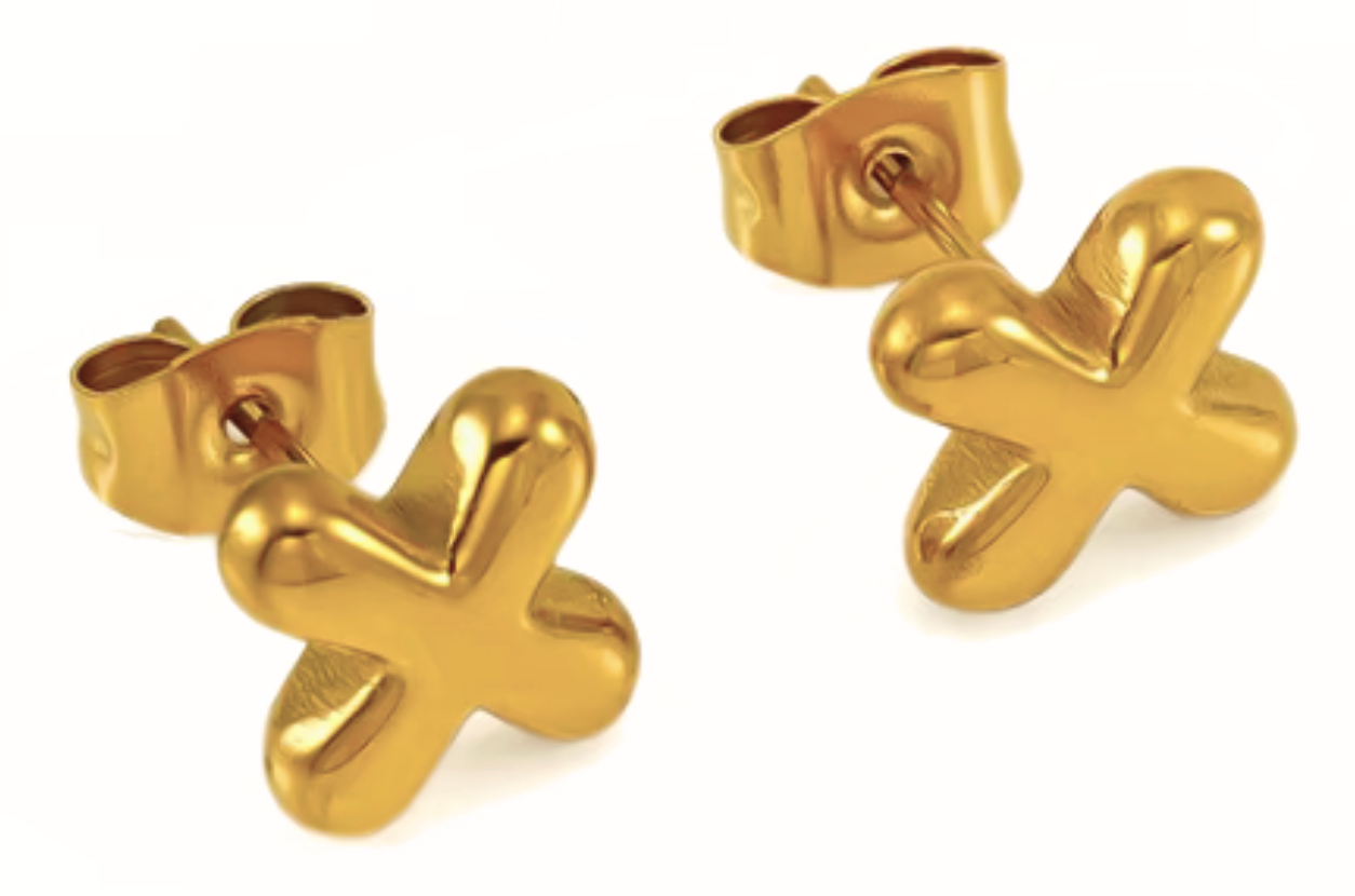 Gult guld HoopLa boblebogstav mini ørestikker i stål med 18K guld for engroshandel på Faire25