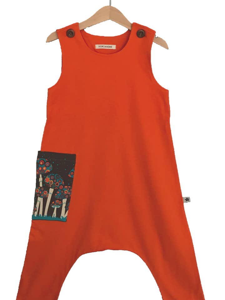 Orange Shoulder Button Mushrooms SidePock Harem Overall for wholesale by DOROANDME