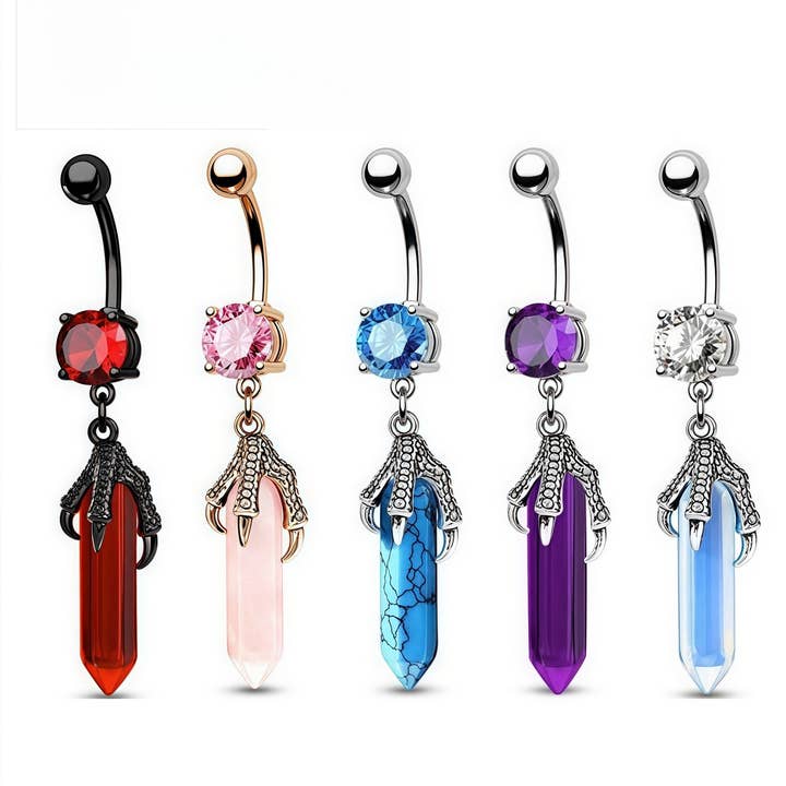 3D Dragon Claw Natural Stone Belly Button Ring_CWMM9474 for wholesale by ACCITY