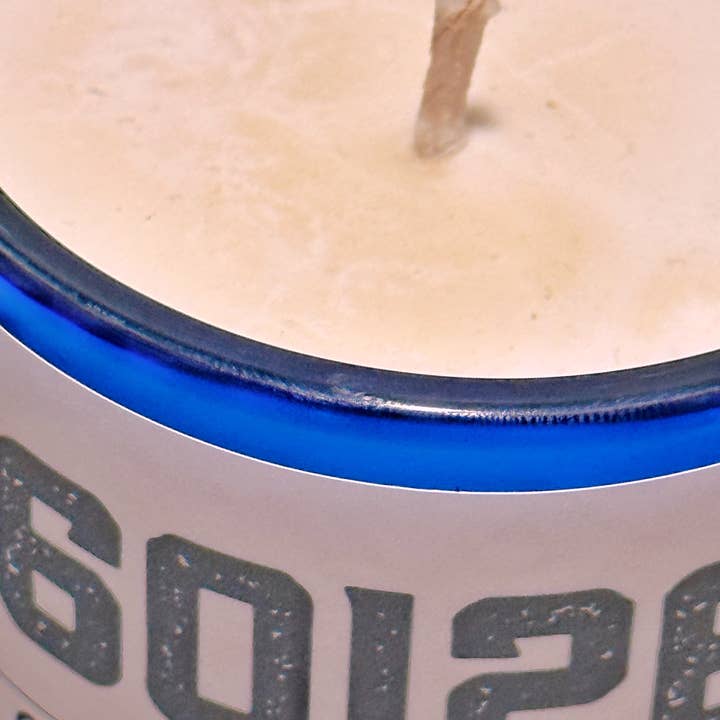 Dickens Candles - Wholesale Jar/filled candle - CUSTOM Zip Code Candle - Upcycled Large Cobalt Blue Bottle6