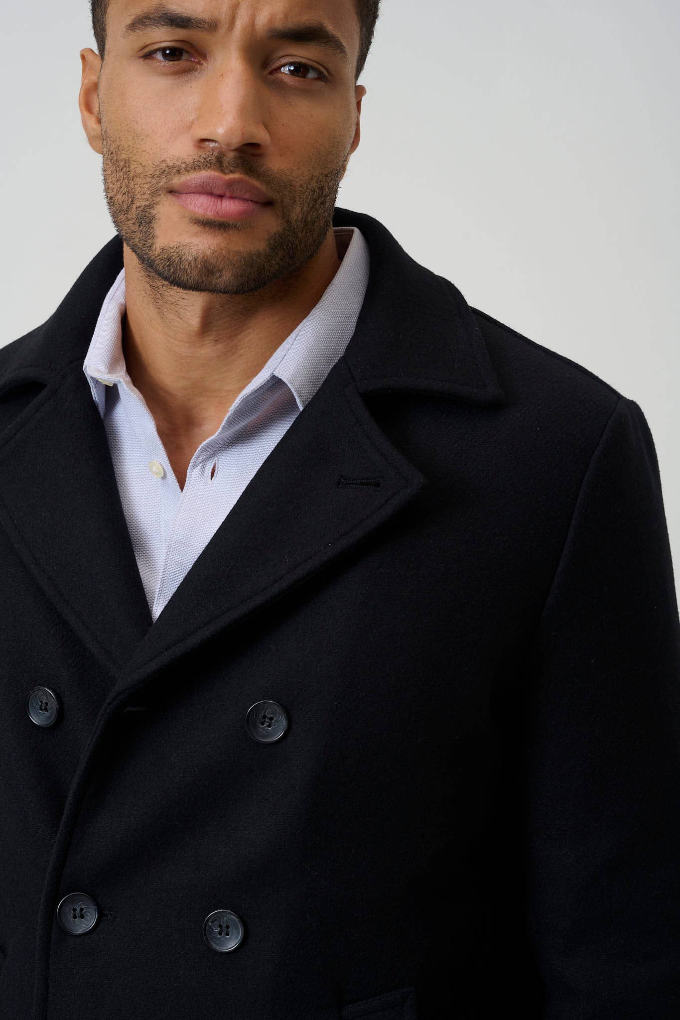 black Men's Marcello Peacoat made of wool for wholesale on Faire3