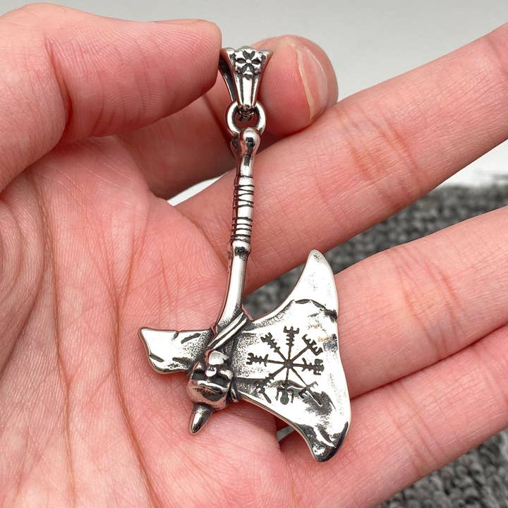 MJ/MNP - Stainless Steel Viking Compass Skull Axe Cahrm for wholesale by Mio Queena