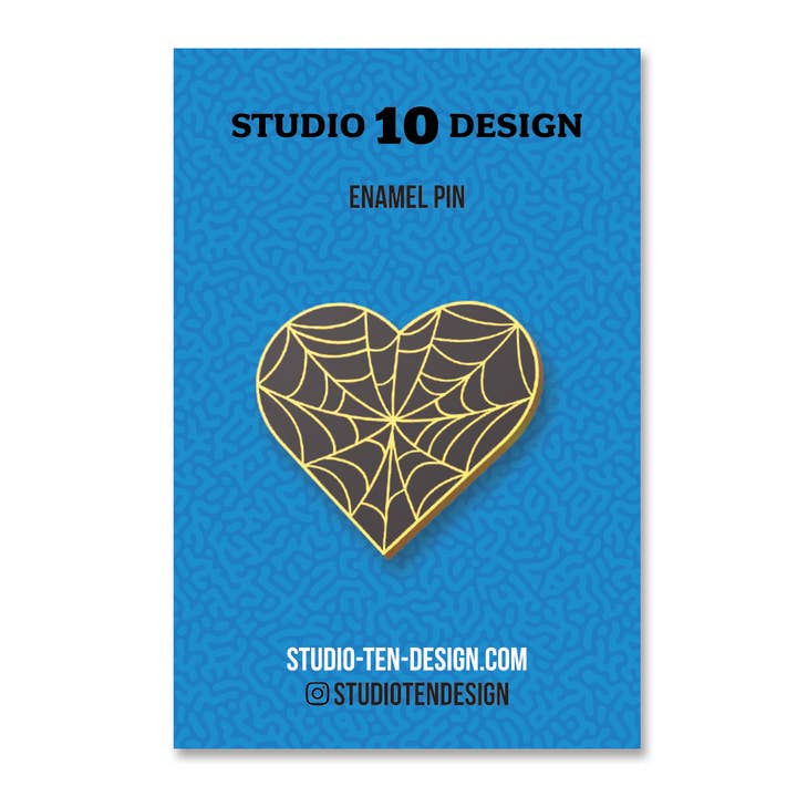 Studio Ten Design - Wholesale Lapel Pin/Button - Black Cobweb Heart Hard Enamel Pin