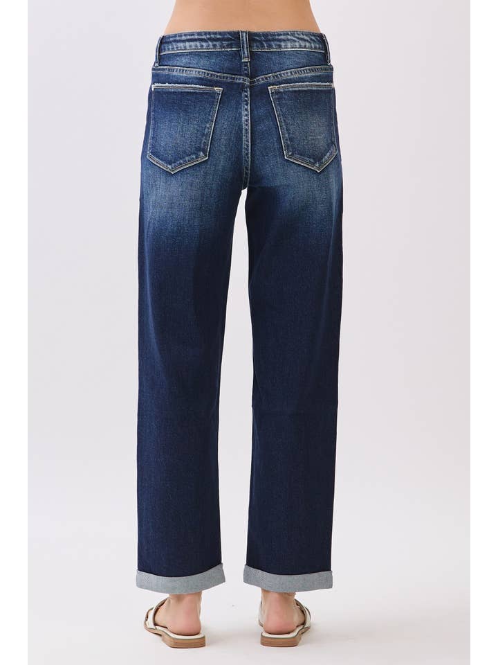 Petra153 - Wholesale Jeans - Women's - P1559X-DK HIGH RISE COMFORT BAGGY STRAIGHT W/ CUFFED HEM14