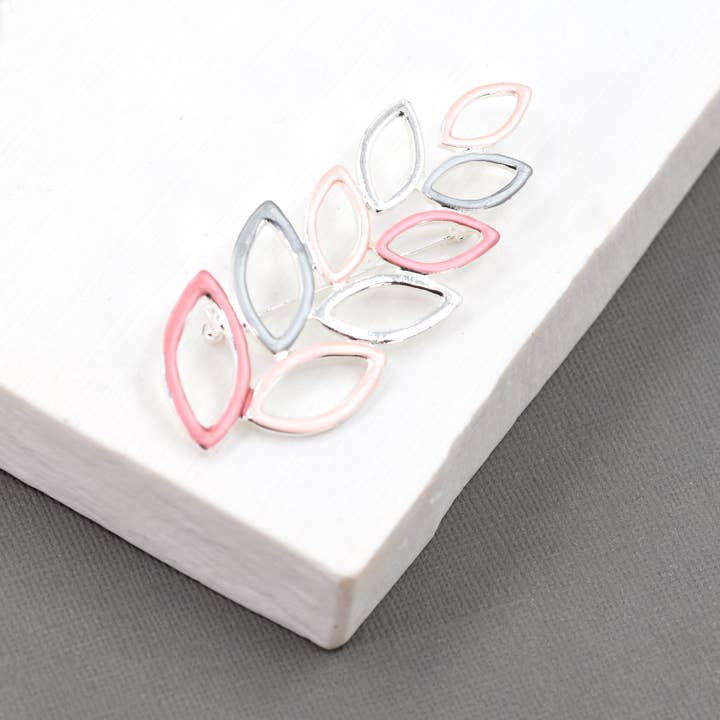 Leaf motif brooch with enamelling for wholesale by Tempest Designs